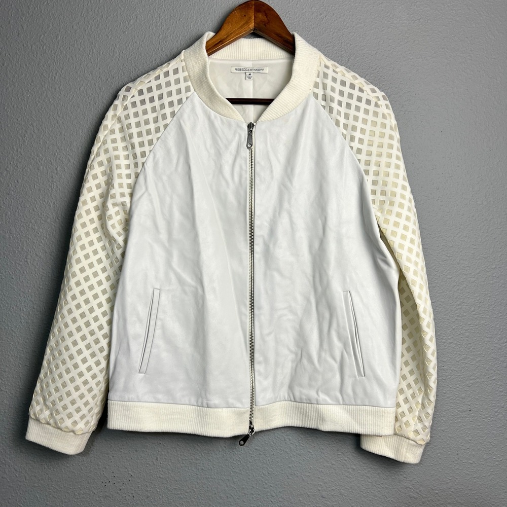 Rebecca Minkoffโ M Ryan Novelty Mesh Bomber Jacket Marshmallow White Sports Luxe